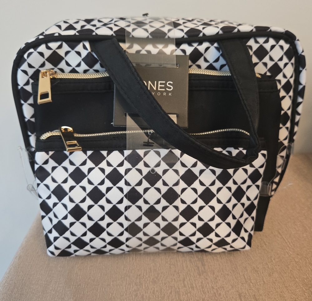 NWT Jones New York 5-Piece Travel Cosmetic Bag Set Black White TSA Toiletry Orga - Picture 6 of 11